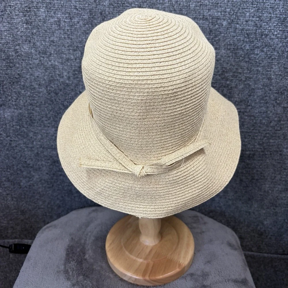Flora Bella Bucket Hat Women One Size Cream Woven Straw Wide Brim Bow Summer Hat